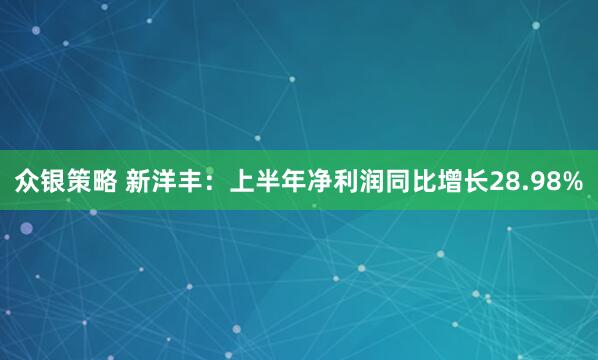 众银策略 新洋丰：上半年净利润同比增长28.98%