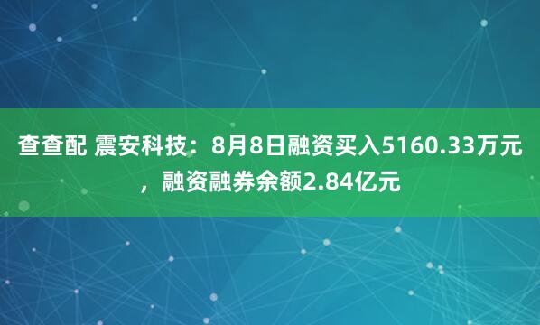 查查配 震安科技：8月8日融资买入5160.33万元，融资融券余额2.84亿元