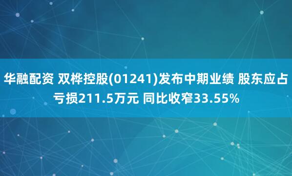 华融配资 双桦控股(01241)发布中期业绩 股东应占亏损211.5万元 同比收窄33.55%